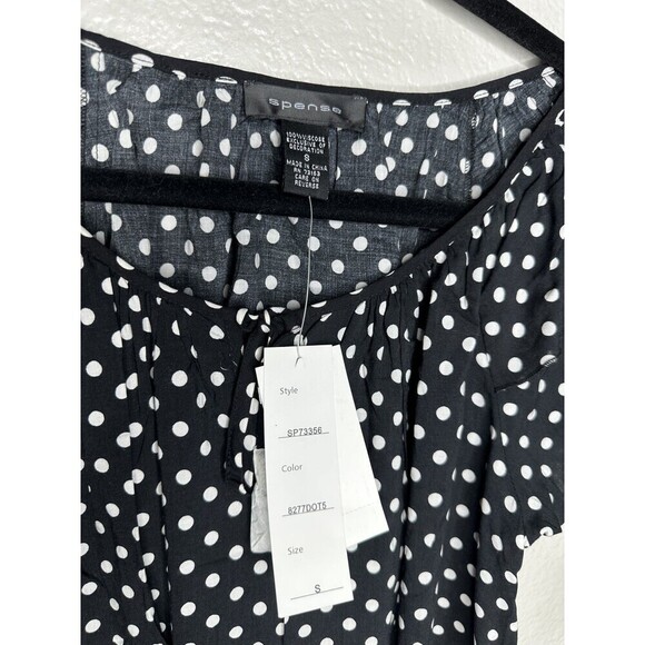 Sponse Shirt Womens Small Black White Polka Dot Flutter Sleeve Elastic Hem Top - Picture 5 of 7